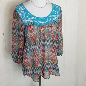Mix‎ Nouveaux L teal/multicolored Chevron tunic